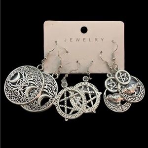 NWT 3 Pair Wiccan Witchcraft Pagan Style Silver Metal French Hook Earrings Set